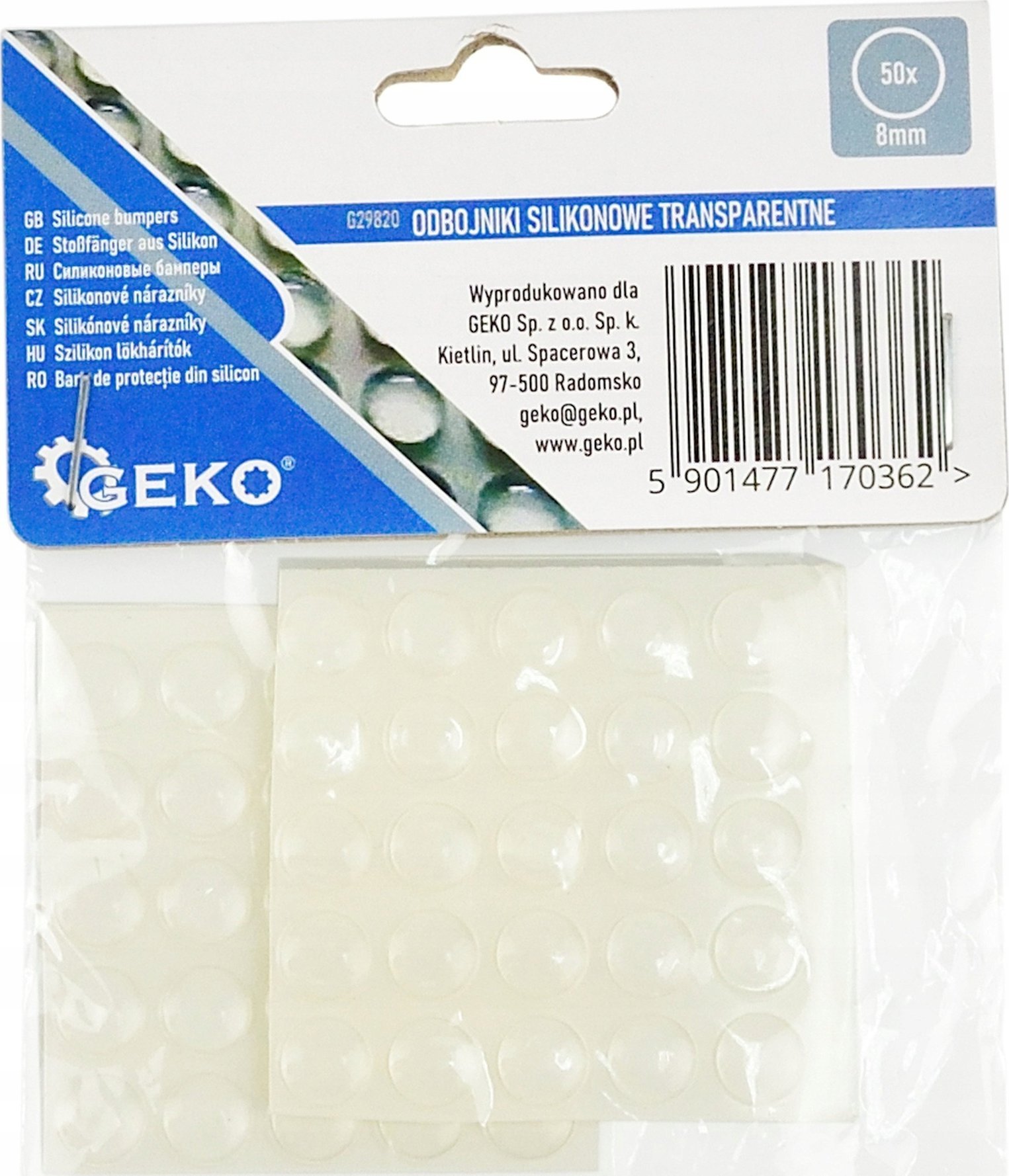 Geko Odbojniki silikonowe transparentne – okrągłe pod meble 8mm 50szt (25/250)