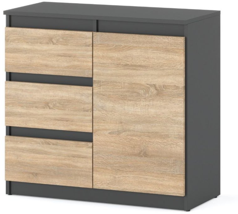 Komoda Nowoczesna 3 Szuflady Agnes 80cm Młodzieżowa Do Salonu Szara Sonoma