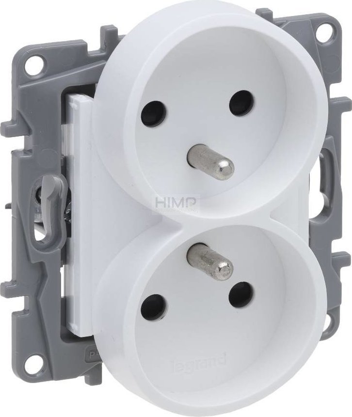 Legrand Niloe Selection Gniazdo 2 x 2p+z do ramek wielokrotnych (z przesłoną, zaciski śrubowe) białe 762042