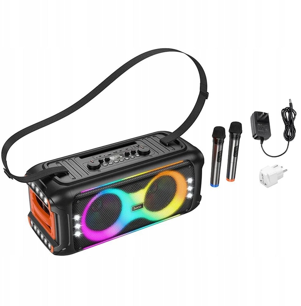 HOCO zestaw karaoke bezprzewodowy głośnik + 2 x bezprzewodowy mikrofon LED 60W HA9 czarny