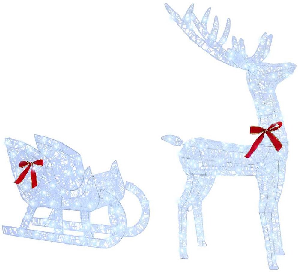 vidaXL Renifer ciągnący sanie Zimna biel 70 x 26 x 128,5 cm Akryl