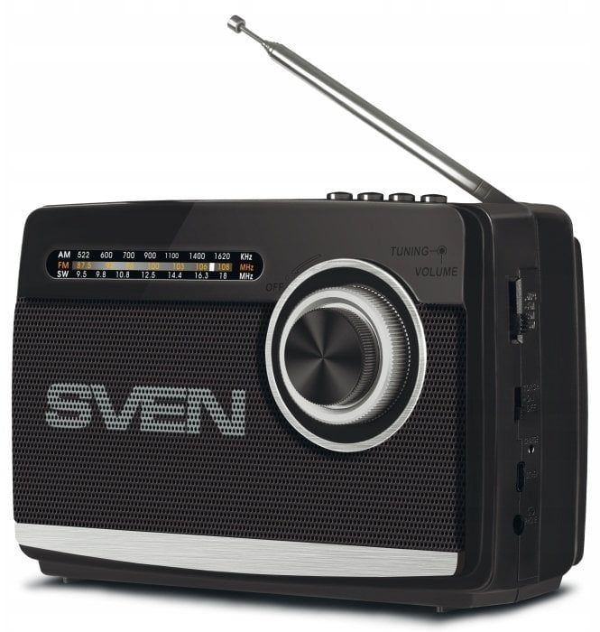 Głośnik Sven SRP-155 czarny (3W, Bluetooth, FM/AM/SW, USB, microSD, latarka, bateria)