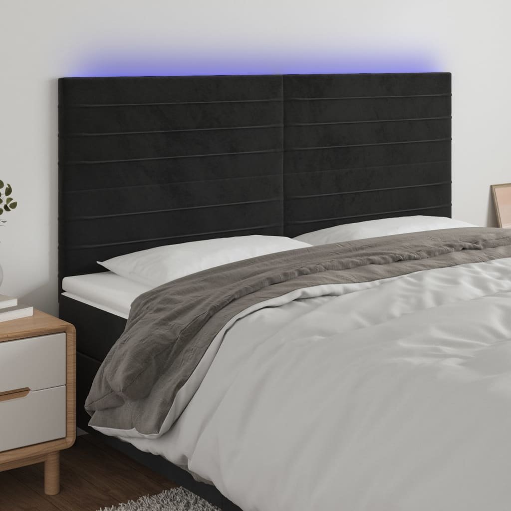 vidaXL vidaXL Zagłówek do łóżka z LED, czarny, 200x5x118/128 cm, aksamit
