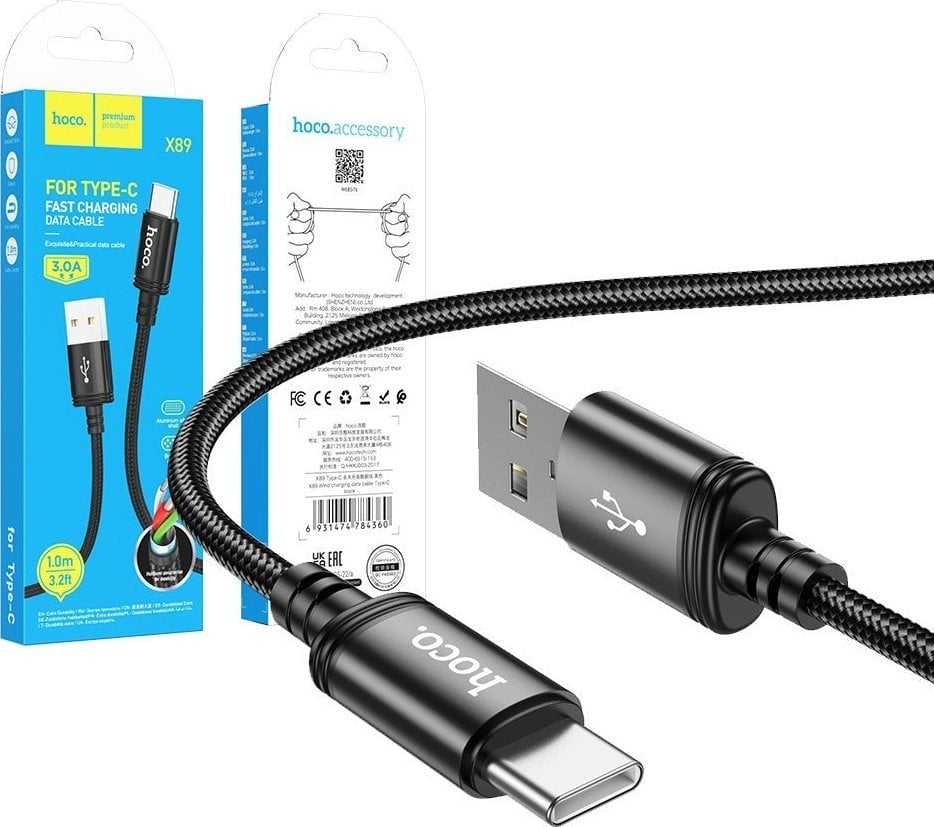 HOCO kabel USB A do Typ C 3A X89 1 m czarny