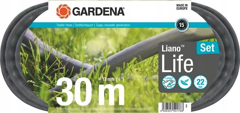 Gardena Gardena Textile Hose Liano Life 1/2, 30 meter set (dark grey/orange, model 2023, incl. cleaning nozzle, 2 tap connectors)