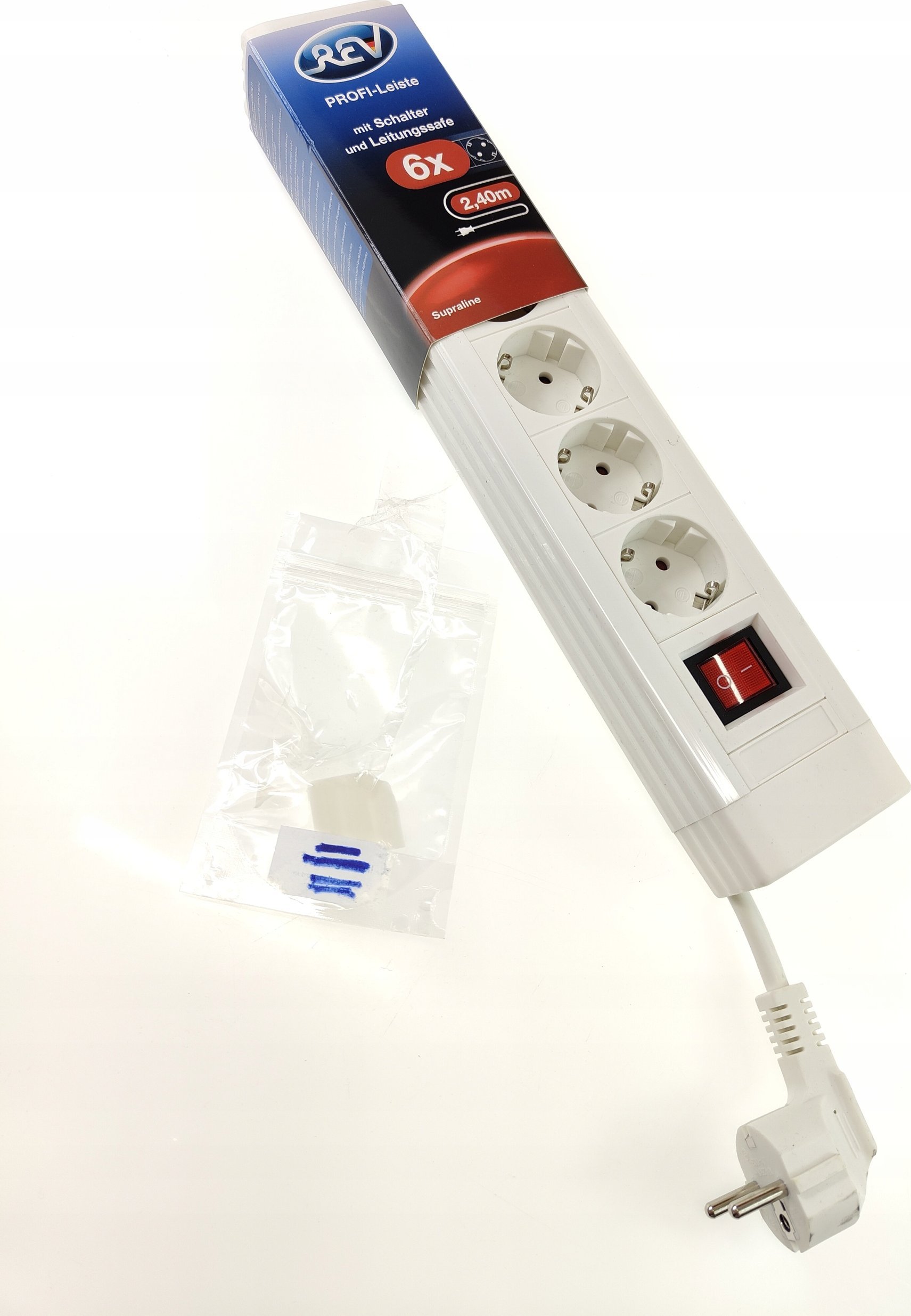 REV REV Outlet Strip 6-fold 2,4m Supraline w. switch white