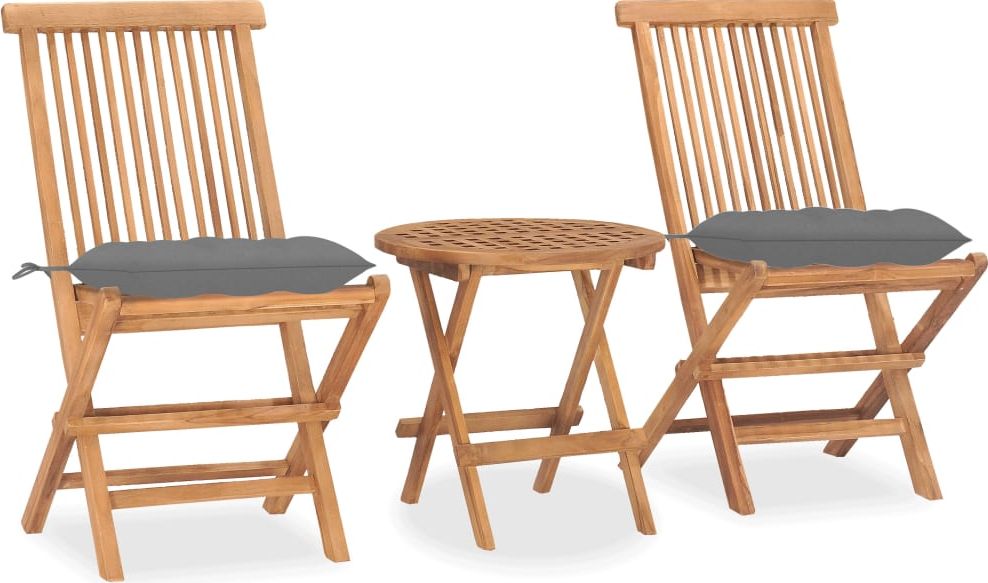 vidaXL Zestaw mebli ogrodowych z poduszkami składany tekowy 3-cz.