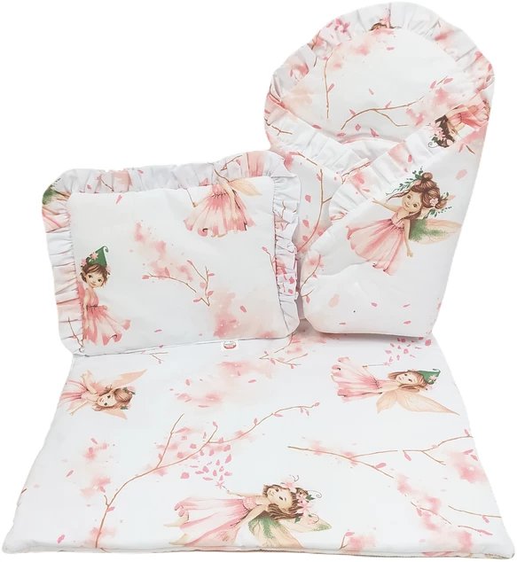 Komplet dla lalki poduszka, kołderka, rożek Wróżka różowa