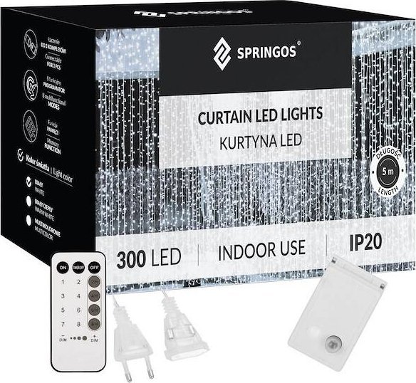 Springos Kurtyna świetlna 300 led girlanda, lampki sople biały zimny UNIWERSALNY