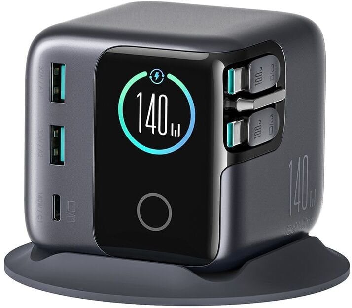 Ładowarka Joyroom Ładowarka biurkowa Podix JR-TRD01 GaN 140W z 5 portami i podwójnymi zwijanymi kablami - szara