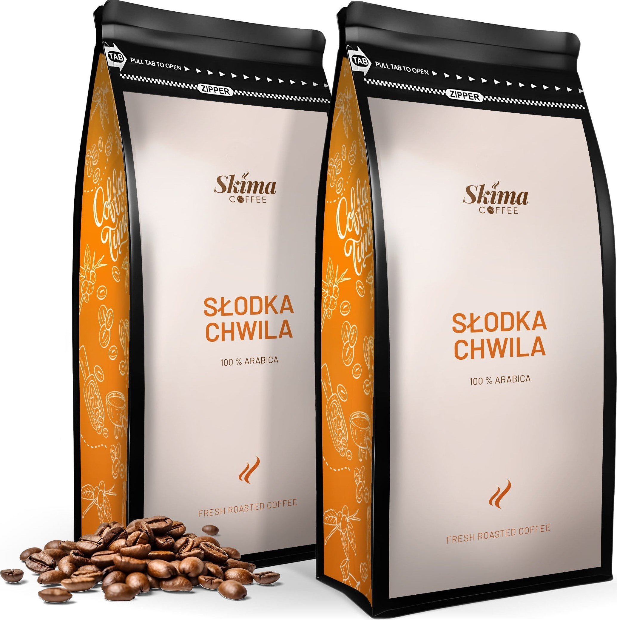 Zestaw Kawa ziarnista 1kgX2 SŁODKA CHWILA 100% ARABICA Świeżo Palona do ekspresu + GRATIS
