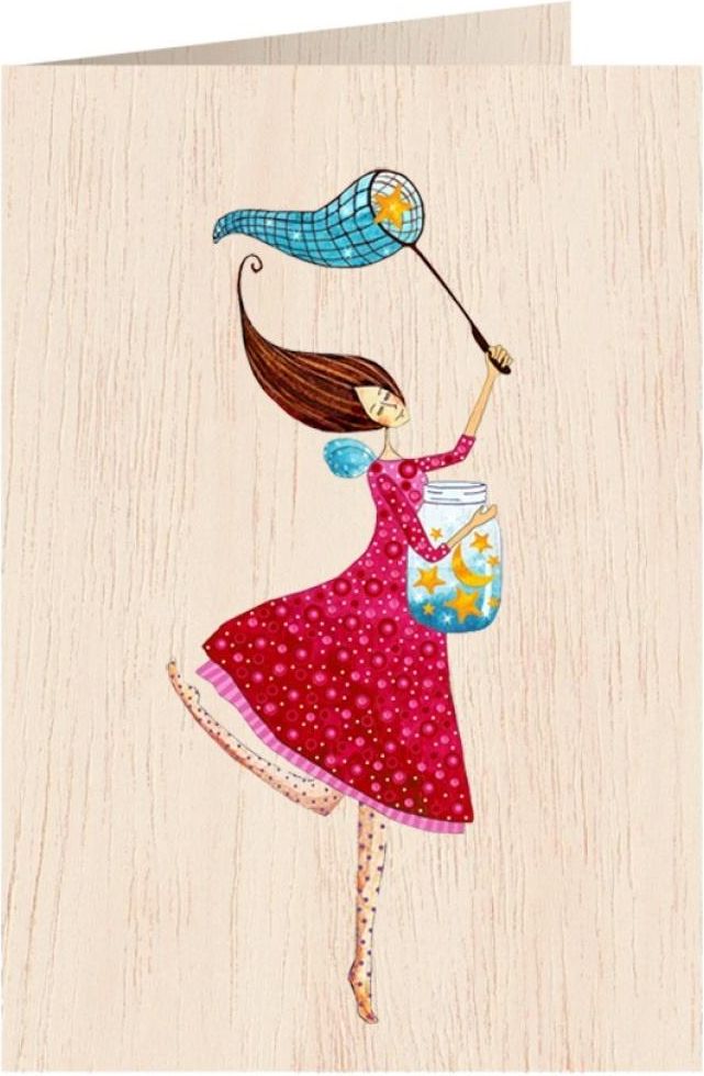 Cozywood Karnet drewniany C6 + koperta Słoik gwiazd