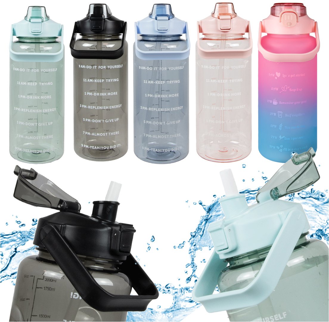 2x Motywacyjny Bidon Butelka 2L z Podziałką na Wodę Sport Siłownia Fitness