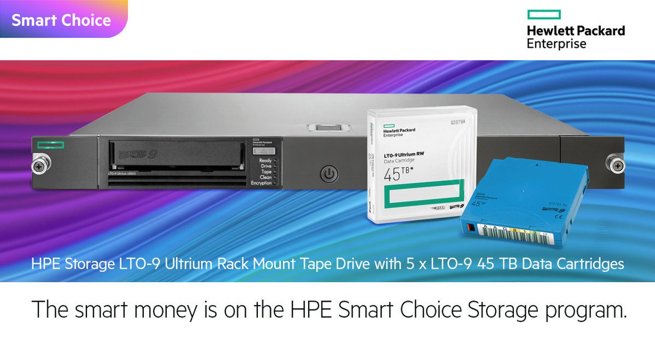 HPE Storage LTO-9 Ultrium Rack Mount Tape Drive 5x LTO-9 45TB Data Cartridges