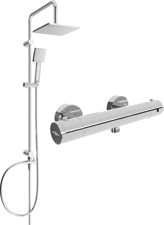 Zestaw prysznicowy Mexen Mexen Tord zestaw prysznicowy natynkowy z deszczownicą i baterią prysznicową termostatyczną Kai, chrom - 77100200-00