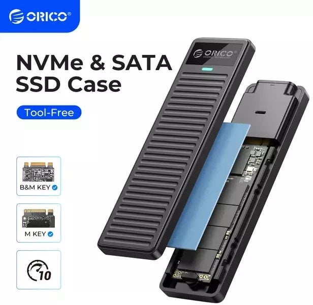 Kieszeń Orico Obudowa zewnętrzna na dysk SSD M.2 (PCIE/NVMe) USB 3.2 Gen2 Typ-C 10Gbps aluminiowa - czarna (PRM2-C3-BK-BP)