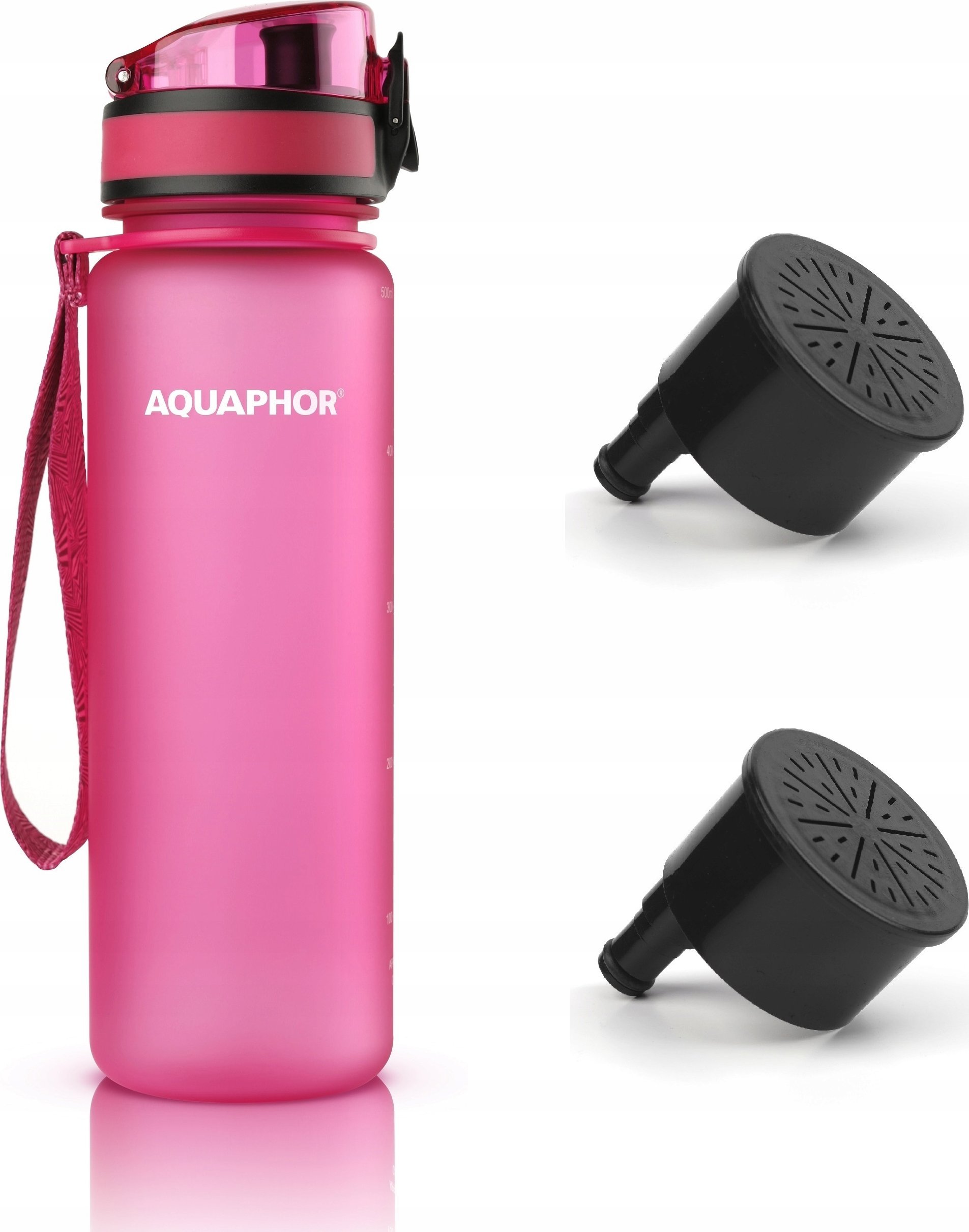 Butelka filtrująca Aquaphor City 500 ml + 2 filtry, różowa