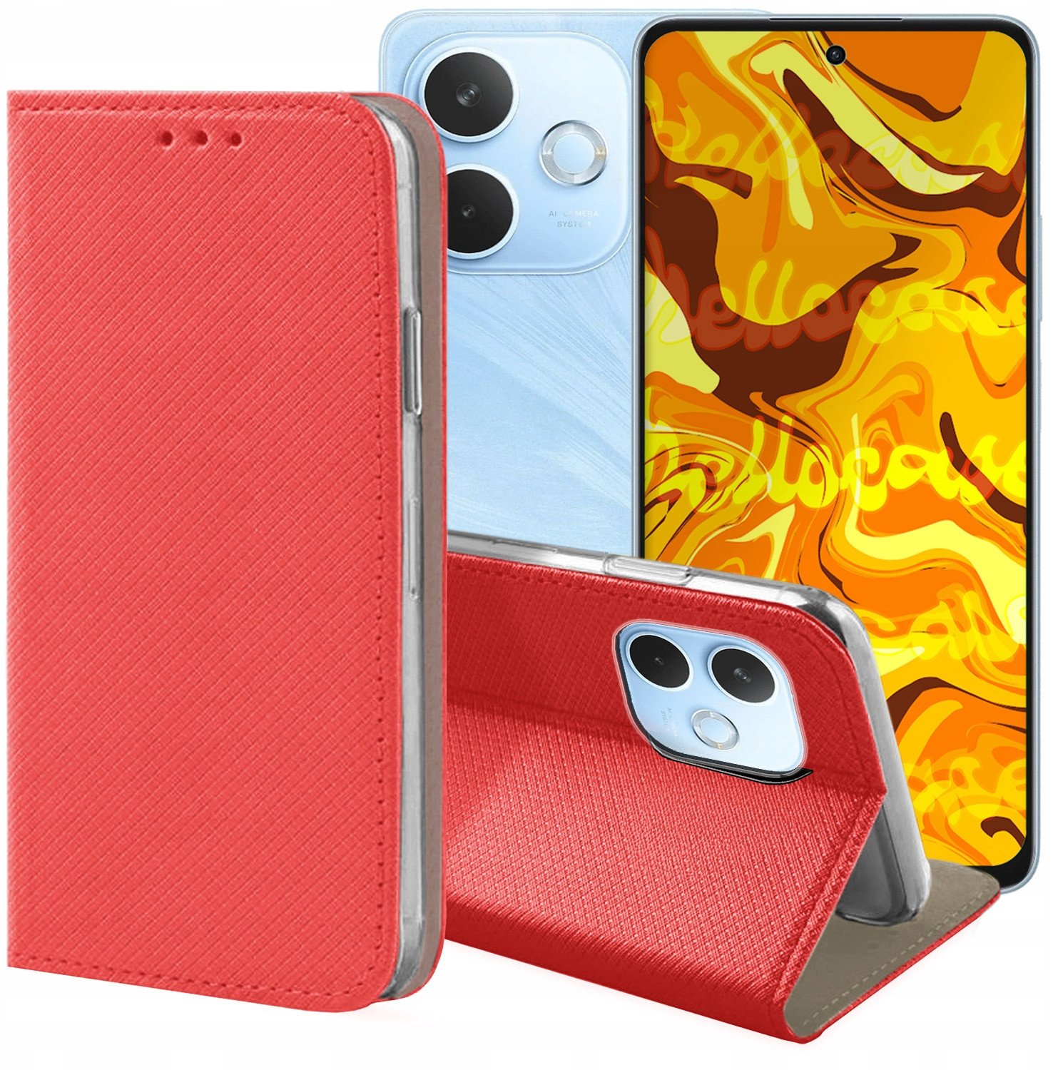 ETUI Z KLAPKĄ DO OPPO A5 4G / 5G CZERWONE ZAMYKANE MAGNETYCZNE KABURA CASE