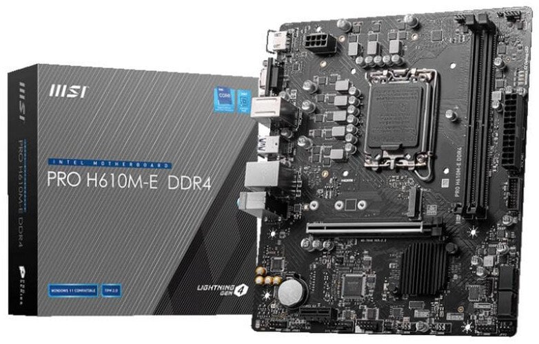 Płyta główna MSI PRO H610M-E DDR4 | Processor family Intel | Processor socket LGA1700 | DDR4 DIMM | Memory slots 2 | Supported hard disk drive interfa