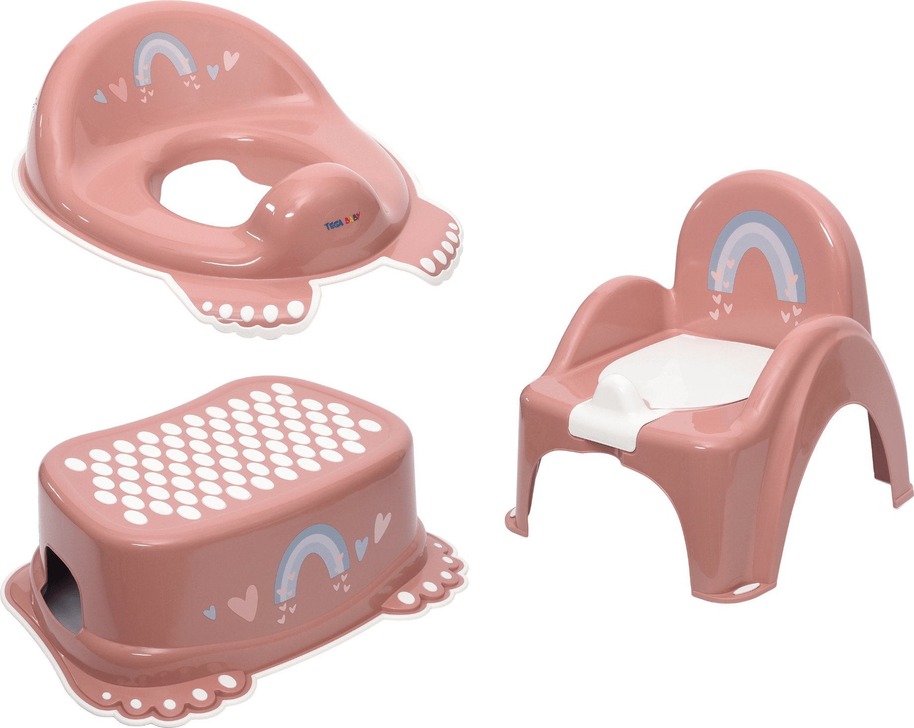 Tega Baby Nocnik Krzesełko Grający Podnóżek Nakładka Tęcza Różowy