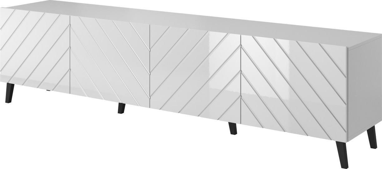 Cama Meble Szafka RTV ABETO 200x42x52 biały/biały połysk