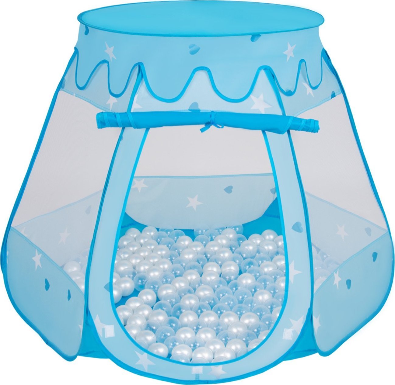 Selonis Selonis Namiot zamek NZ-100X z piłeczkami 6cm niebieski: perła-transparent 105x90cm/600piłek Zabawka namiot dla dzieci