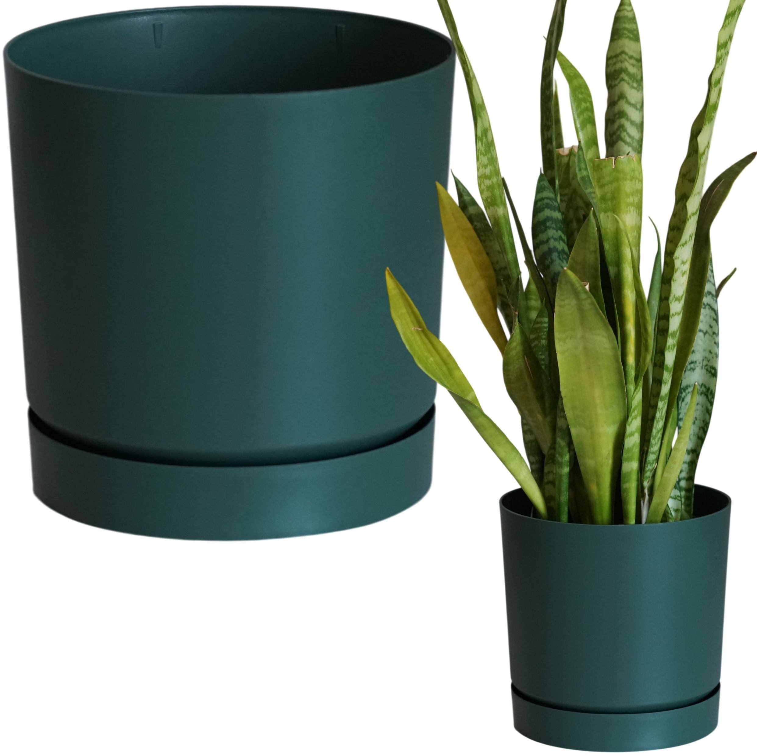 Doniczka z podstawką niska okrągła matowa 23,9cm Donica + podstawka