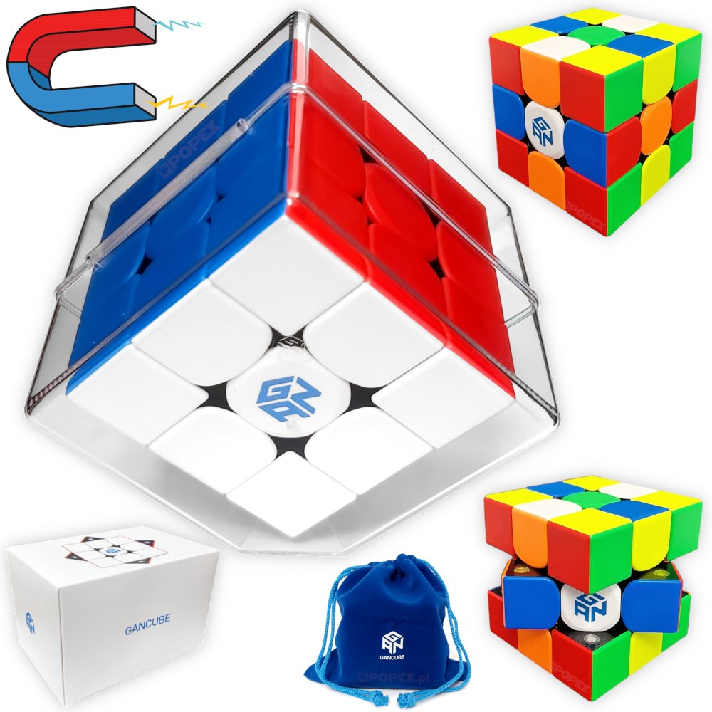 PROFESJONALNA KOSTKA RUBIKA 3x3 MAGNETYCZNA GAN 356M SZKATUŁKA WORECZEK
