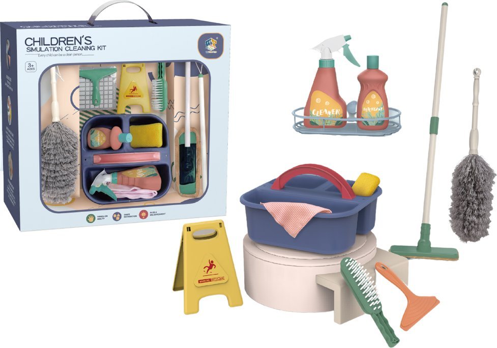 LeanToys Zestaw Do Sprzątania 11 w 1 Wiaderko Mop Miotełka Ściągaczka Do Szyb