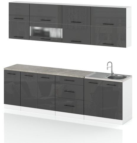 Meble Kuchenne Kuchnia Robo Lux 2.6m Modułowa Nowoczesna Szary Połysk Biały