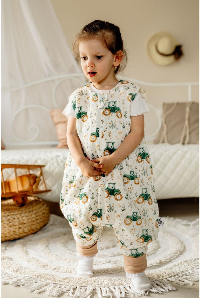 Śpiworek muślinowy ze skarpetkami , letni od 2 do 4 lat - TRAKTORKI 0.5 TOG