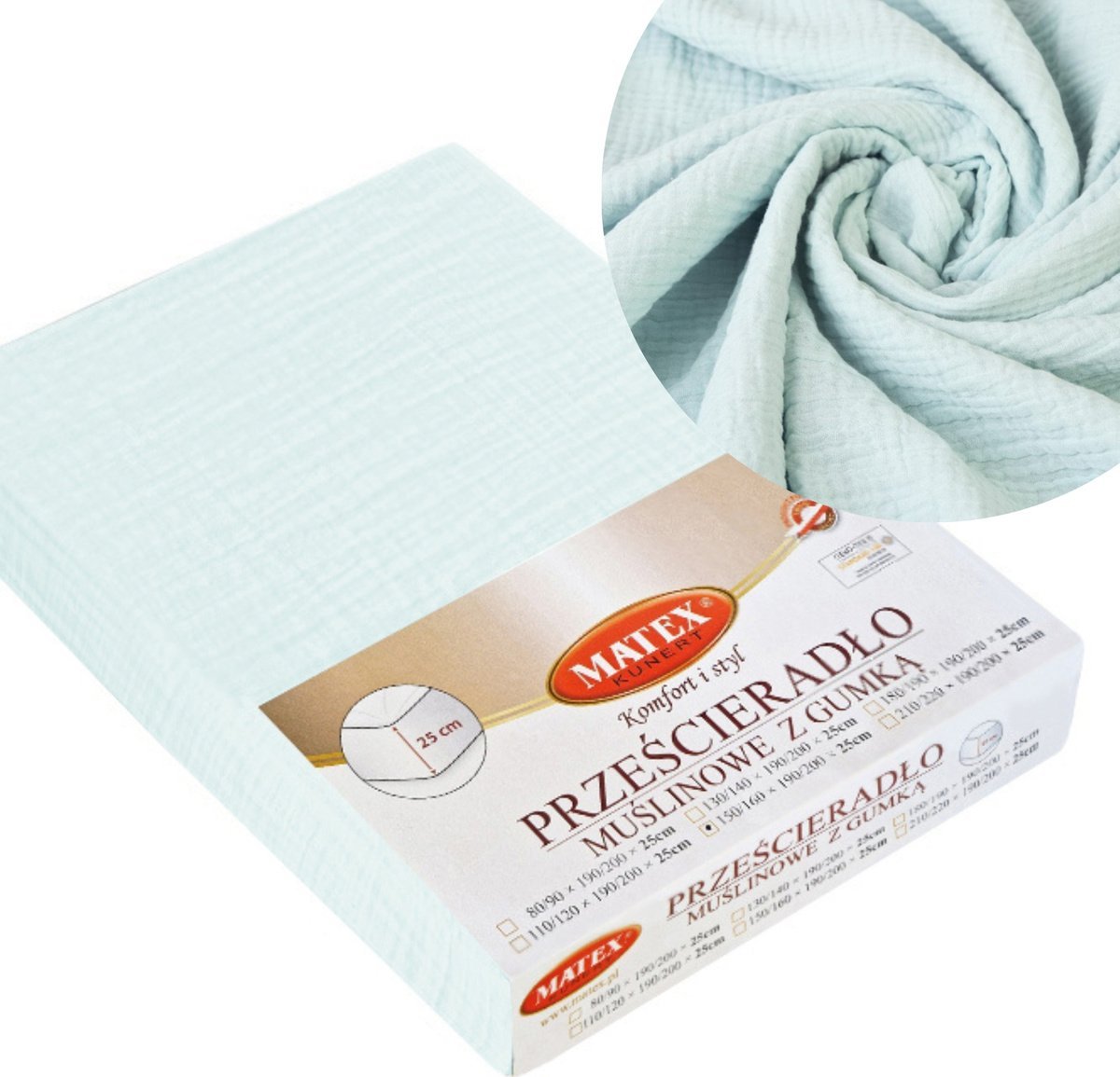 Matex Prześcieradło 160 x 200 z Gumką Matex MUSLIN 33