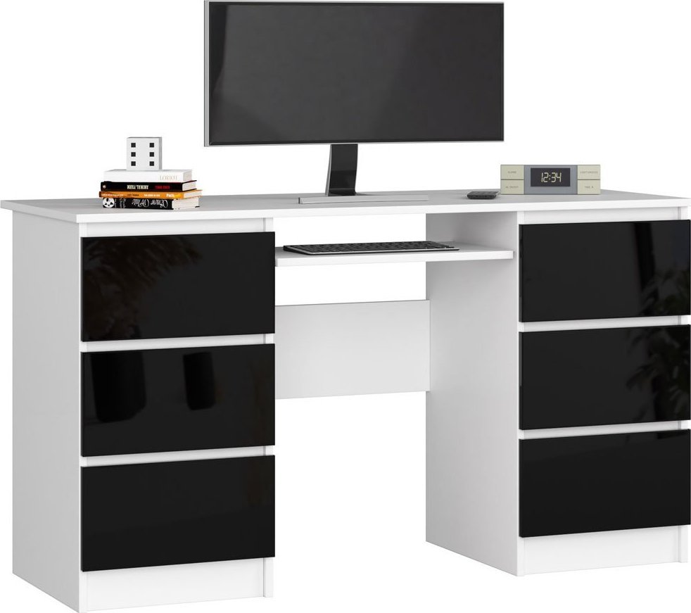 Elior Biało-czarne biurko z szufladami połysk - Abetti 3X