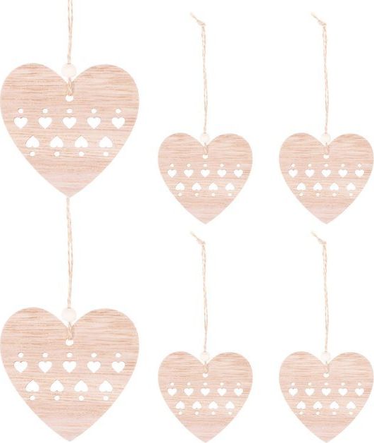 Springos Ozdoba choinkowa 7cm drewniana, świąteczna zawieszka serce zestaw 6 szt. UNIWERSALNY