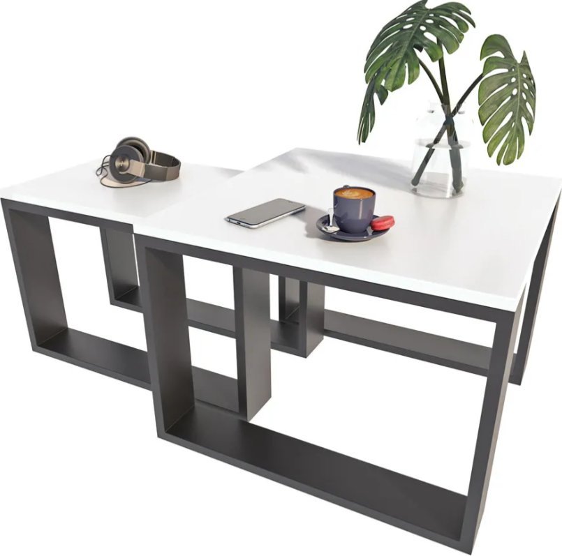 Elior Podwójny stolik kawowy do salonu biało czarny - Juna