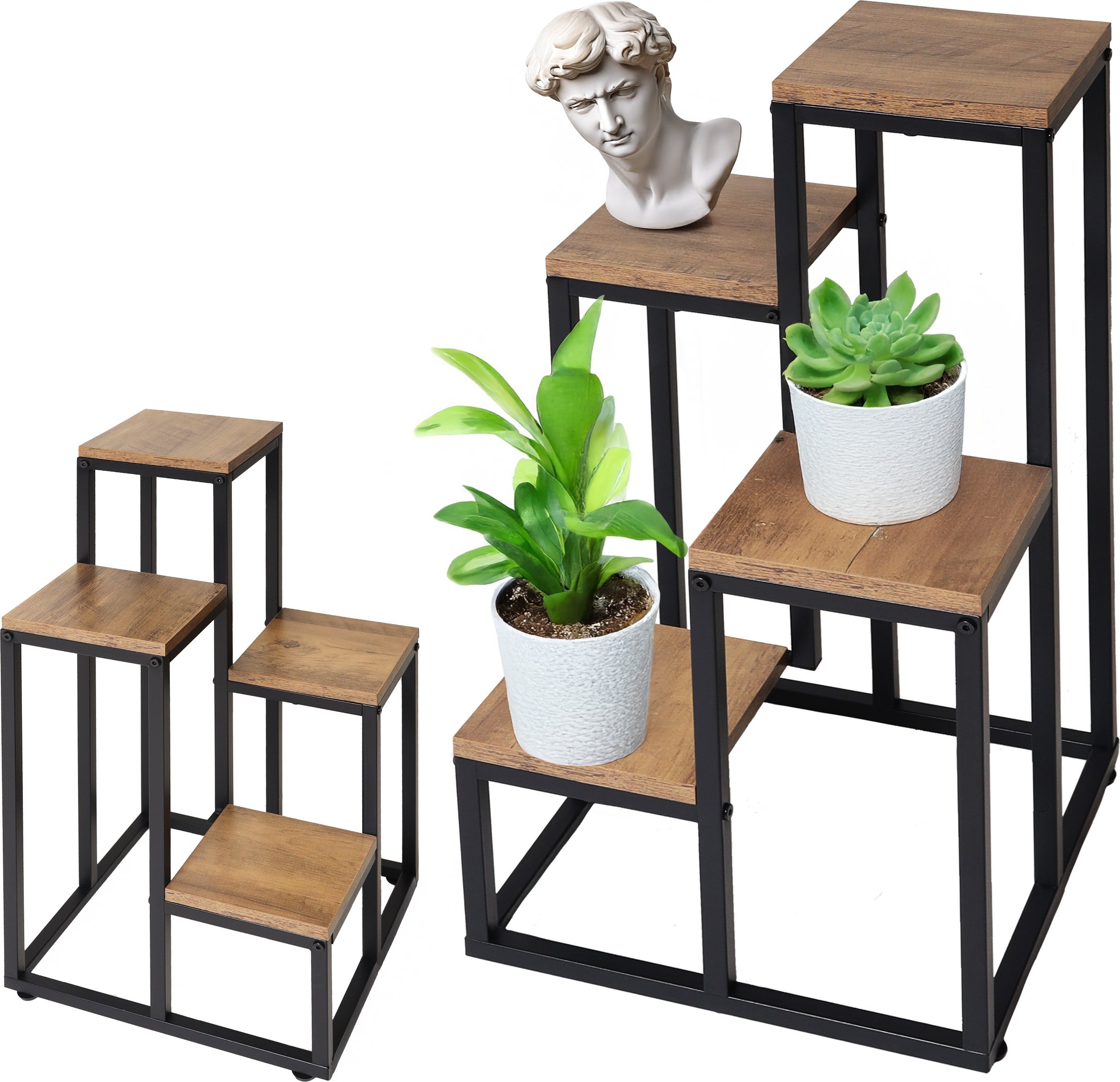 Kwietnik stojący metalowy piętrowy stojak na 4 kwiaty regał dąb rustykalny