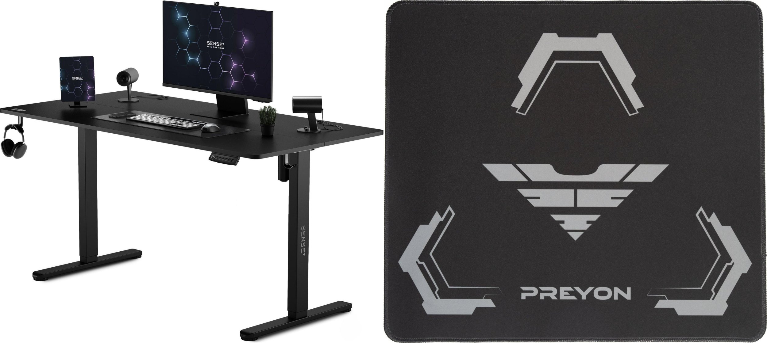 Biurko SENSE7 Nojo 140 black + Podkładka PREYON Falcon