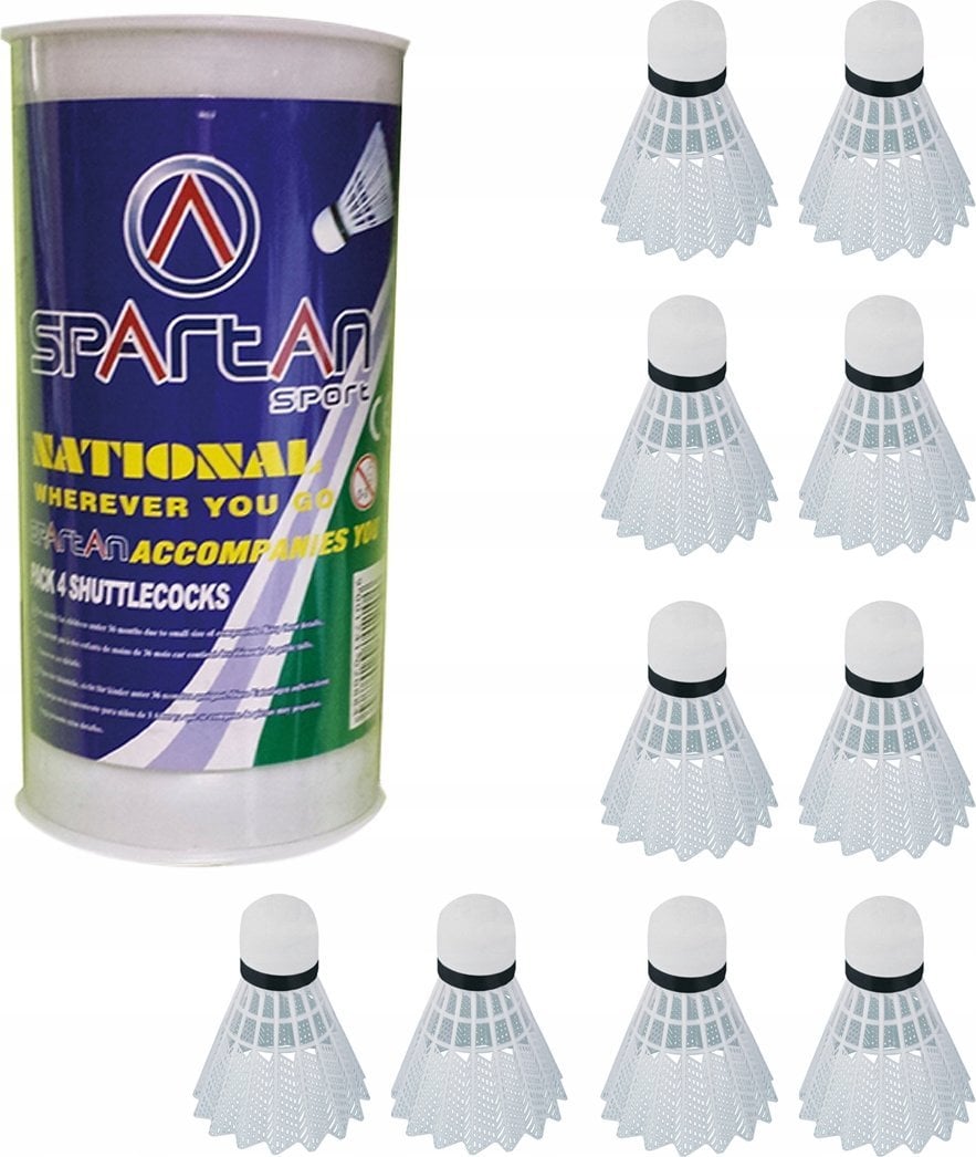 Spartan Lotki do Badmintona Nylonowe Białe Wytrzymałe Solidne SPARTAN Zestaw 10 szt