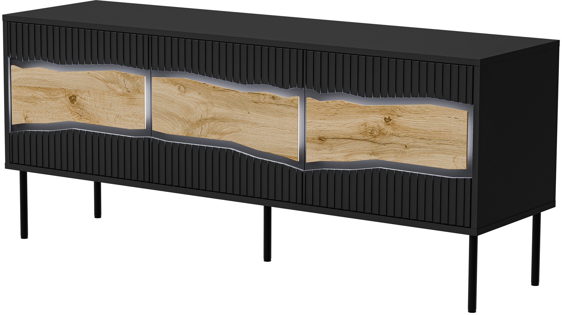 Szafka RTV INSERTO 3D 143,5x40x61,5 czarny + LED