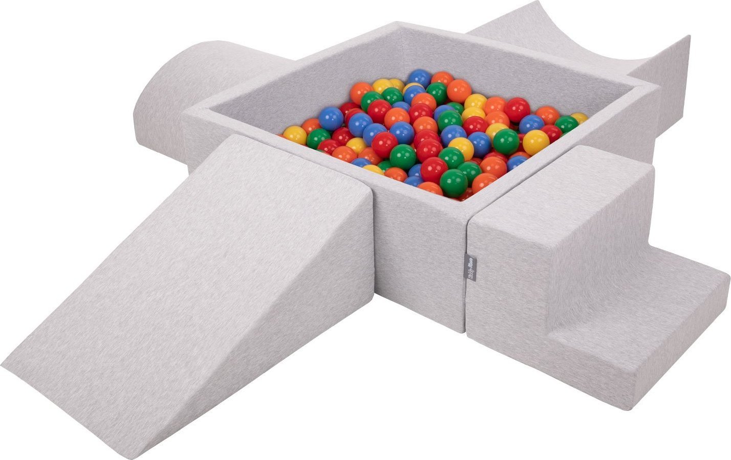 KiddyMoon Piankowy plac zabaw PPZP-KW30D-115 z piłeczkami jasnoszary: żółty-zielony-niebieski-czerwony-pomarańcz basen 300/klin L/rampa L/półwałek L/s