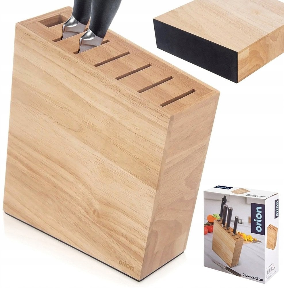 Stojak na Noże Drewno Kauczukowe 6 Miejsc Ostrzałka 23 cm ORION