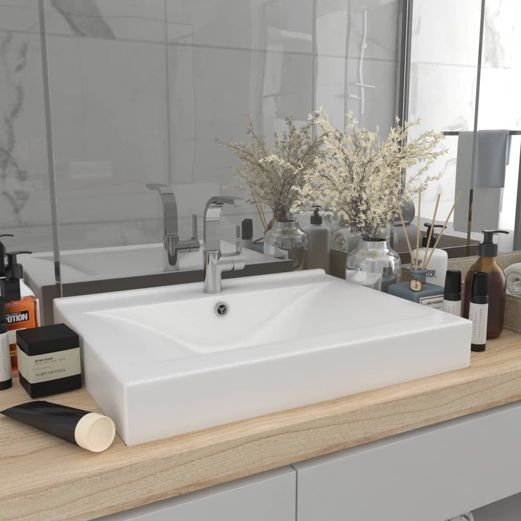 Umywalka vidaXL Umywalka z otworem na kran, matowa biel, 60x46 cm, ceramiczna