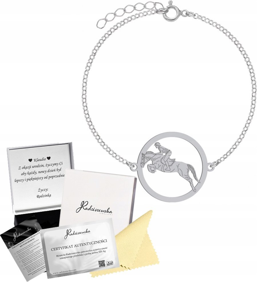 Radziszewska Jewellery BRANSOLETKA SREBRNA JEŹDZIECTWO KONNE SREBRO 925 PREZENT GRAWER GRATIS