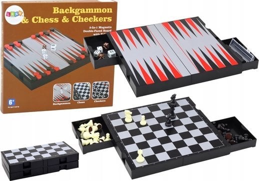 LeanToys Zestaw Gier 3w1 Plansza Magnetyczna Szachy Warcaby Backgammon