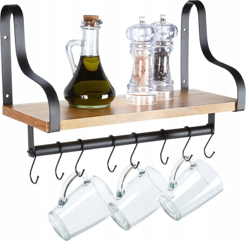 Vilde Półka ścienna z relingiem i haczykami drewniana 43x18x26 cm