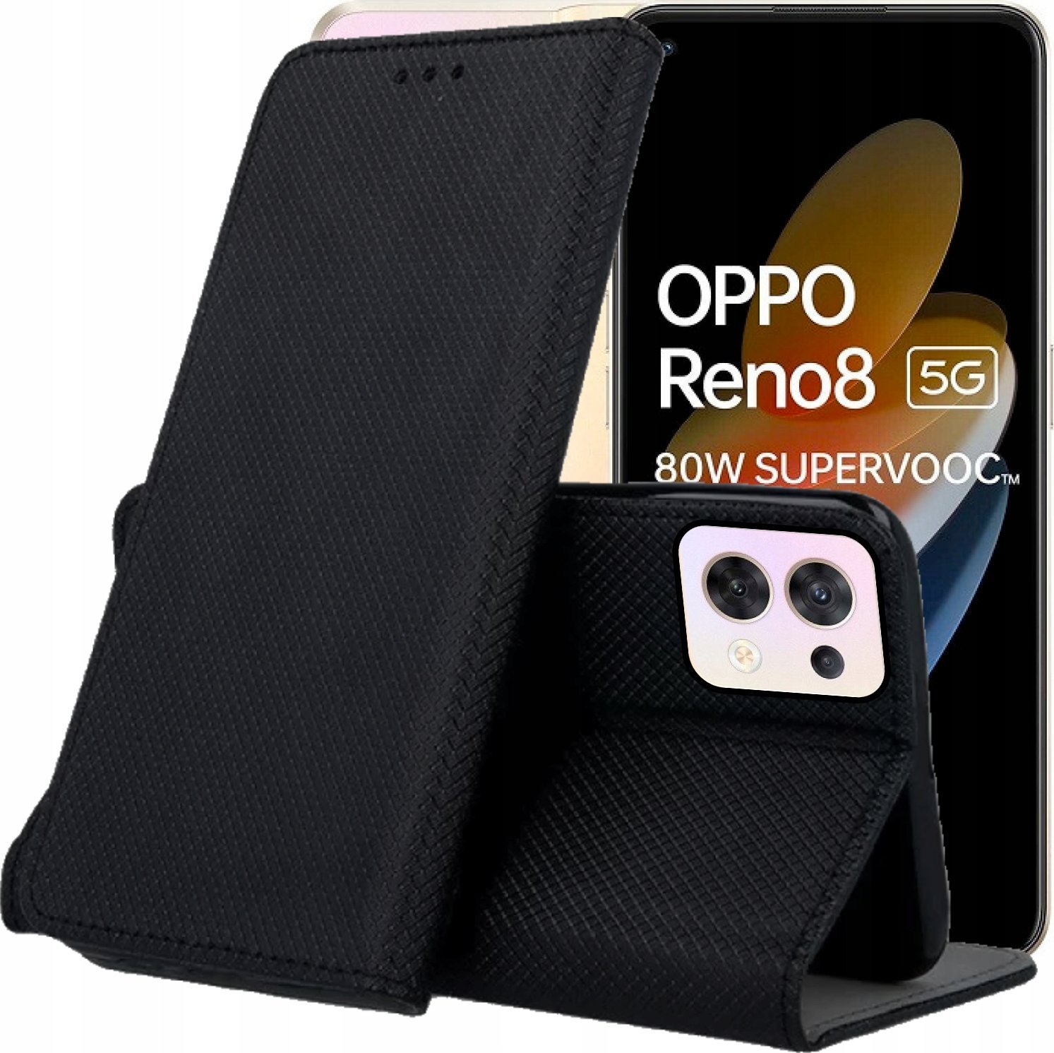 Hello Case ETUI Z KLAPKĄ DO OPPO RENO 8 5G CZARNE ZAMYKANE MAGNETYCZNE KABURA FUTERAŁ