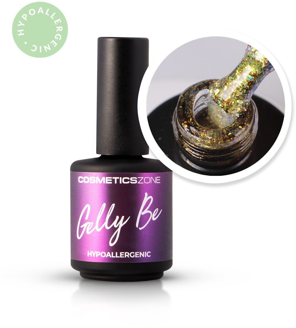 Hipoalergiczna baza żelowa do przedłużania Gelly BE brokatowa złota - Crystal Cascade 15ml