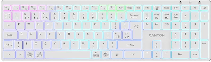 CANYON Klawiatura HKB-W11 UK/US RGB Dwa Tryby Bezprzewodowa Biała