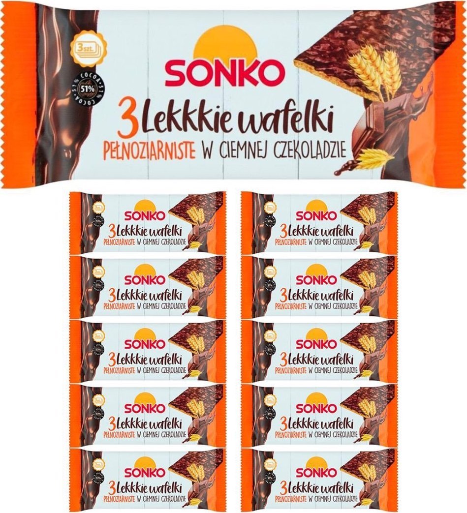 SONKO Sonko Lekkkie wafelki pełnoziarniste w ciemnej czekoladzie 36g x11 sztuk