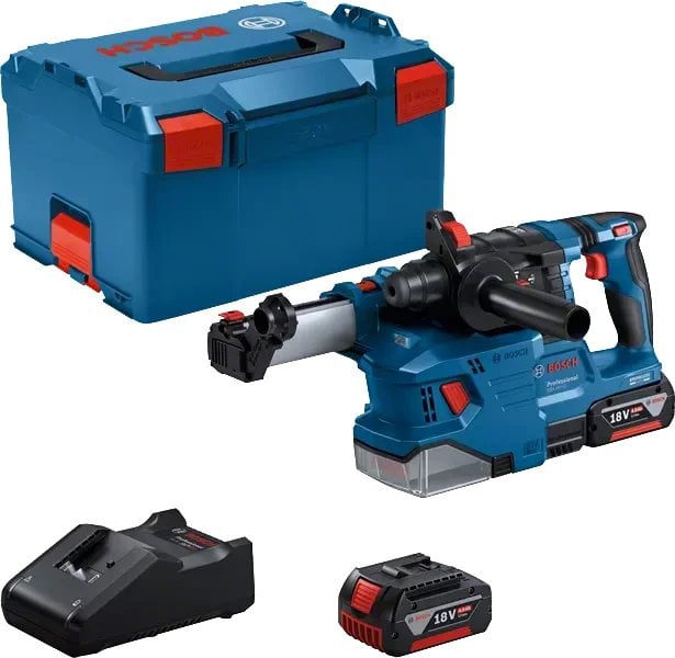 Młotowiertarka Bosch Bosch cordless hammer drill GBH 18V-22 Professional, 18Volt, with GDE 18V-12 (blue/black, 2x Li-ion battery 4.0Ah, in L-BOXX)
